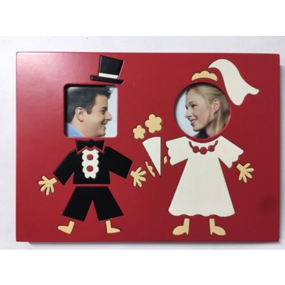 Unique Macys Wedding Engagement Frame Painted Wood Intarsia Whimsy 2” Photos